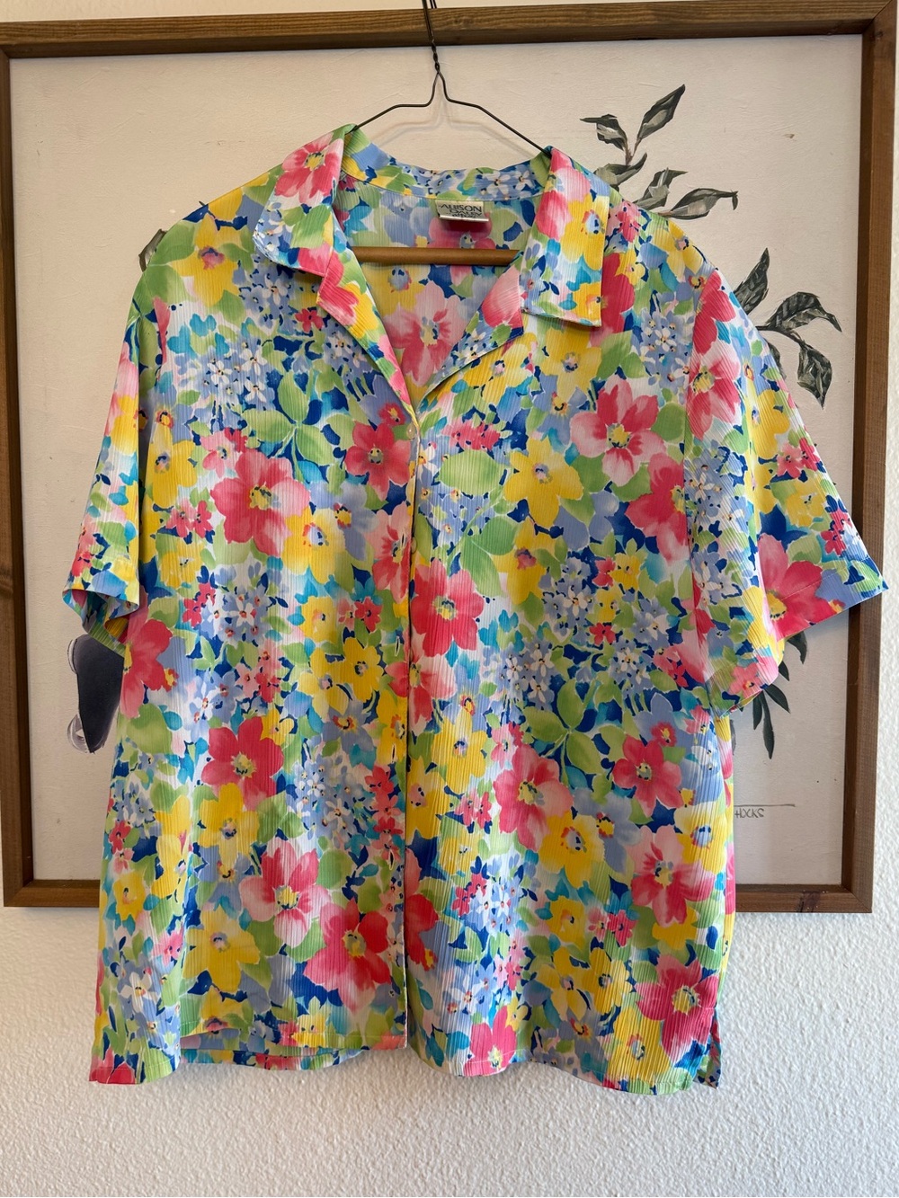 Allison Daley Women’s Floral Button-Down Shirt - Yellow, Pink, Blue, Green